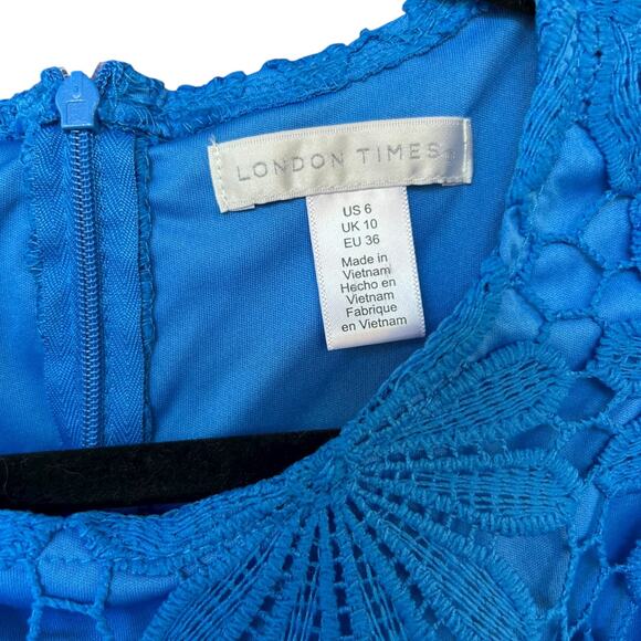 London Times Women's Blue Floral Lace A-Line Midi Dress Size 6 - Picture 3 of 5